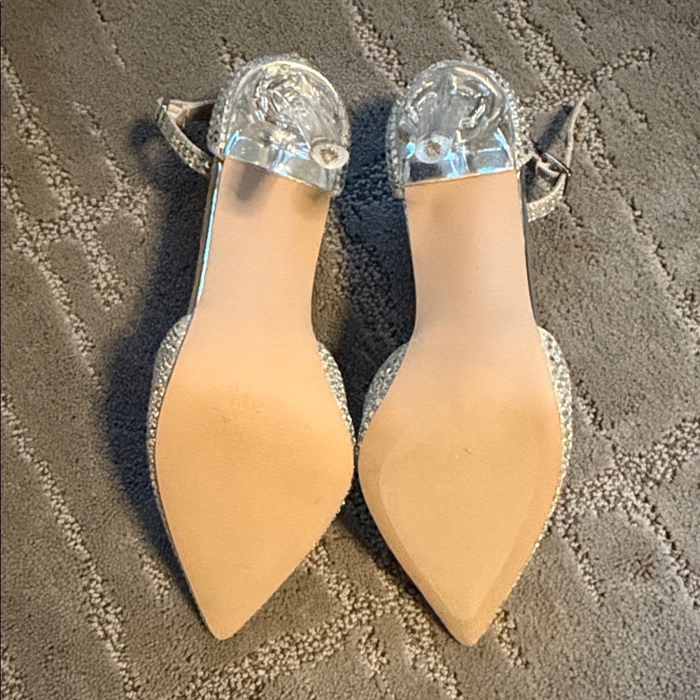 Steve Madden Silver Crystal Pointed Toe Ankle Strap Heels - Picture 4 of 4
